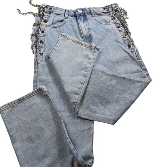 N1 Los Angeles Chain Denim Jeans Womens Medium Punk Grunge Style Edgy Skater - Picture 1 of 16